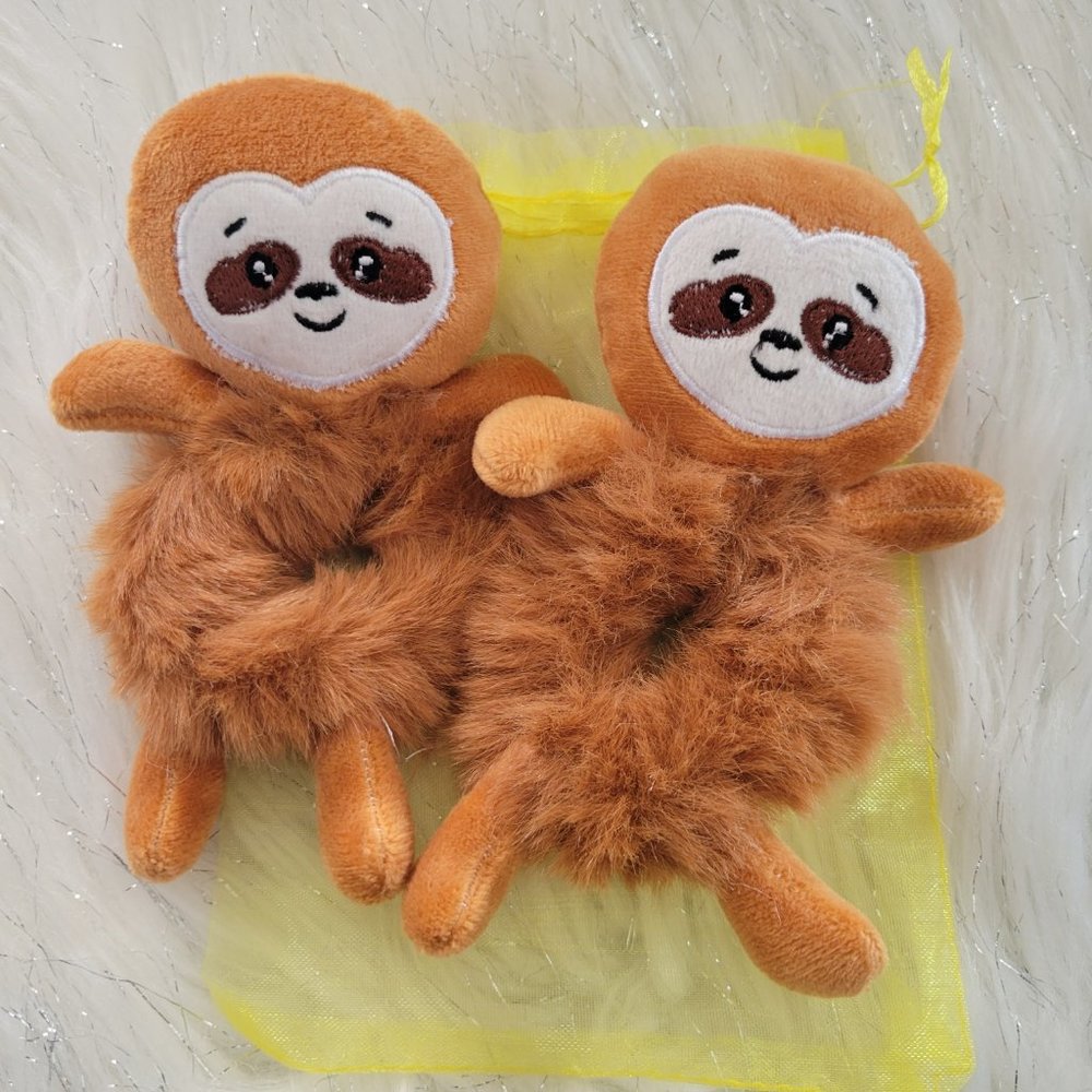 Set of 2 Plush Sloth Scrunchies